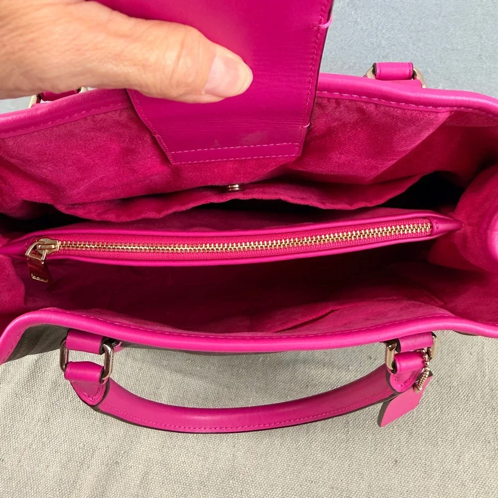 Coach Margot Carryall Signature Brown Canvas Bright Pink Trim Crossbody Tote Bag - Picture 8 of 12